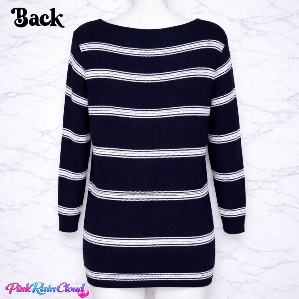 G.H. Bass Navy Blue White Stripe Cotton Sweater Nautical Women’s Large